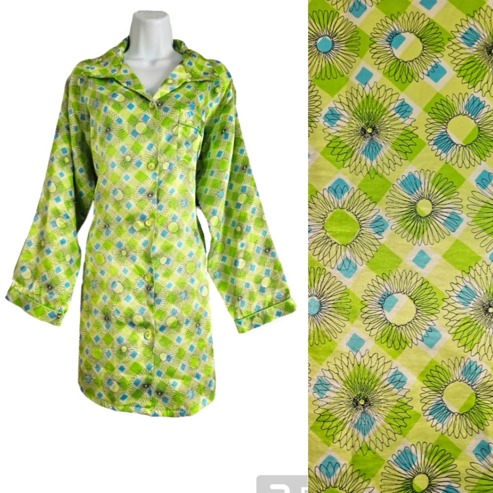 NWOT Victoria Secret green & blue satin night gown Womens Small